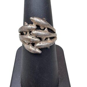 Vintage Sterling Silver Dolphin Pod Family Band Ring Size 6.5 Ocean Nautical